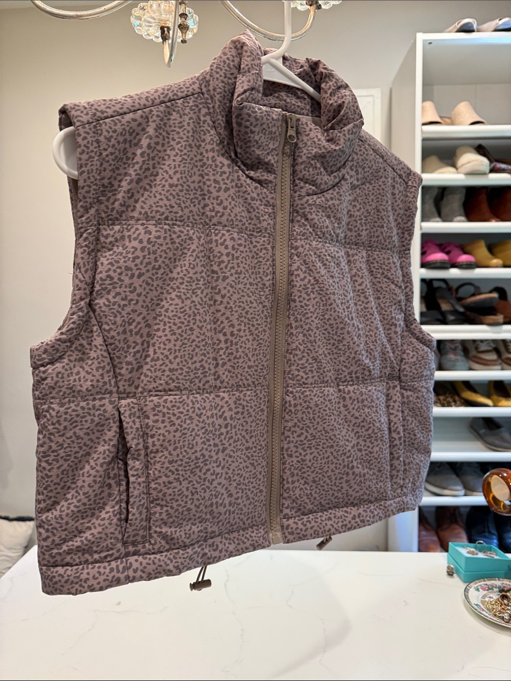 Thread & Supply Mauve Leopard Print Puffer Vest